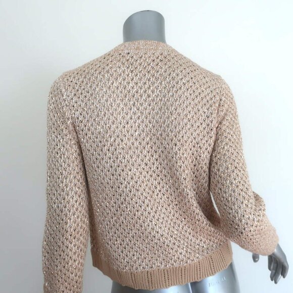 L'Agence Blanca Sequin Cardigan Beige/Gold Crochet Knit Size Small - Picture 5 of 9